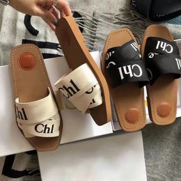 Designer Womens Slippers Woody Sandals Mules Flat Slides Light Tan Beige White Black Pink Blue Lettering Summer Canvas Slipper Girls Slides