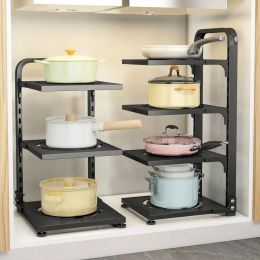 Organisation Kitchen Storage Rack,Adjustable Pot Storage Rack Under Cabinet, Free Layering SnapOn Pot Rack for Kitchen Organisation Storage