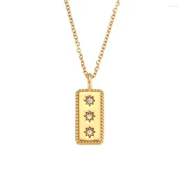 Pendant Necklaces Inlaid Zircon Star Twisted Edge Rectangle 18K Plated O-Chain Stainless Steel Waterproof For Women
