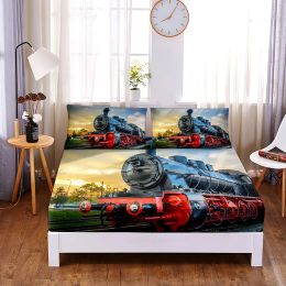 Set Train Bedding Boy Fitted Sheet Four Corners with Elastic Band Sheets Bed Cover Set Bedroom Bed Set Sheets Queen Bedding Set
