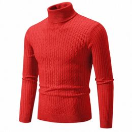 autumn and Winter Men's New Warm High Neck Solid Elastic Knit Bottom Pullover Sweater 44Fl#