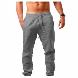 Pantaloni da uomo 2023 larghi rilassati traspiranti allacciatura pantaloni di colore solido pantaloni estivi uomo casual leggero V9Wf #