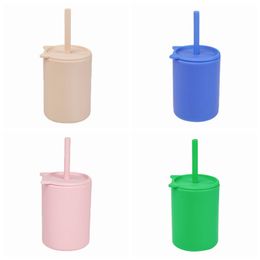 Silicone Baby Water Cups With Straw Spill Proof Sippy Cup 6*8.5cm Tumbler Toddlers Child Drinking Cup