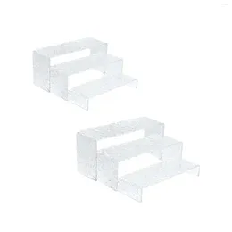 Decorative Plates 3Pcs Acrylic Display Riser Shelf Collectibles Stand Rectangular Tansparent For Doll Necklaces Dessert