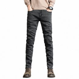 Jeans skinny grigi da uomo Fi Casual Elastico Cott Slim Corea Blu Biker Matita Pantaloni in denim Maschio Hip Hop Marchio di abbigliamento E1eE #