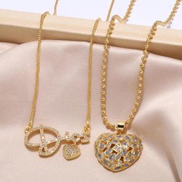 Pendant Necklaces FLOLA Luxury Cz Crystal Heart For Women Copper Gold Plated Letter Dainty Jewelry Party Gifts Nkeb857