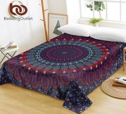 BeddingOutlet Mandala Queen Bed Sheets One Piece Purple Blue Flat Sheet Soft Bedding Bedspreads Floral Bohemian Tapestry sabanas 21308936