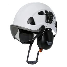 Safety Helmets with Visor Hard Hat Earmuffs with Goggles ABS Construction Adjustable Outdoor Riding Climing Safety Working Caps 240322