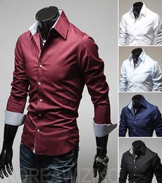 2017 ting New Mens Luxury Casual Stylish Slim Fit Dress Shirts 4 Size US XS L 5 Colors5433182