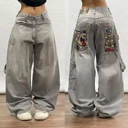 American Vintage Gothic Print Jeans Women Y2K Street Hip Hop Low Waist Mopping Wide Leg Pants Harajuku Casual Loose Trousers 240312