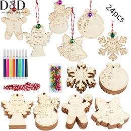 Crafts D&D 24pcs Wooden Ornaments for Crafts DIY Wood Crafts Christmas Hanging Decorations Unfinished Predrilled Wood Slices