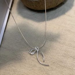 Pendant Necklaces 925 Sterling Silver Necklace Bowtie Ribbon Simple Knot Punk Geometric for Women Girl Jewellery Gift Dropshipping WholesaleC24326