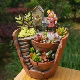 Planters Resin Balcony Flower Pot For Succulent Plants Garden Decoration Flowerpot Planter Desktop Potted Room Micro Landscape