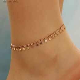 Anklets QIAMNI Love Star Anklet for Women Girls Fashion Tassel Bracelet Leg Accessories Sandals Barefoot Beach Feet Bride Party JewelryC24326