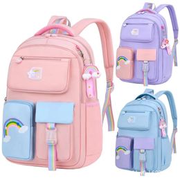 Kids Backpacks for Macaron Colour Girls School Bookbag for Teenage Backpack Cute Multiple Pouch School Bag And Rainbow Pendant 240314