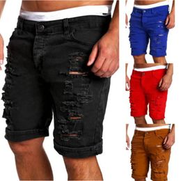 Fashion Men Boy Skinny Runway Straight Short Denim Pants Destroyed Ripped Jeans Shorts Plus Size 240315