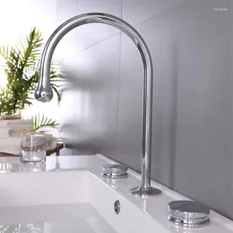 Bathroom Sink Faucets Chromium-plated Split Basin Faucet Water Drop Three-hole Cold And Double Switch Control C