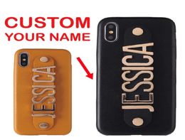 Leather Gold Letters Metal Luxury Bold Custom Personalised Name Text For iPhone 12 11 Pro X 6XS Max 7 7Plus 8 8Plus Phone Case4025803