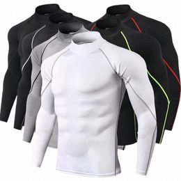 men Bodybuilding Sport T-shirt Quick Dry Running Shirt Lg Sleeve Compri Top Gym T Shirt Men Fitn Tight Gym Sports b6NH#