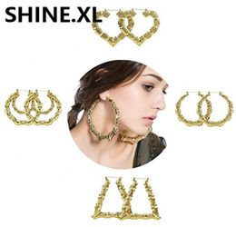 Big Bamboo Earrings Gold Tone Statement HipHop Trendy Star Heart Round Large Circle Hoop Earrings for Women4510354