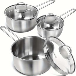 2/3pcs Pots, Stainless Steel Saucepan with Lid & Pour Spout, Tri-ply Bottom Pan Sauce Pot Set, for Home and Restaurant, Kitchen Accessories
