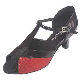Dance Shoes Elisha Shoe Customised Heel T-bar Strap Women's Open Toe Latin Salsa Ballroom Party Wedding Black And Red
