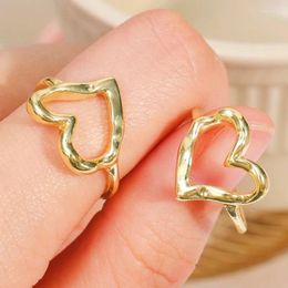 Cluster Rings Vintage Irregular Hollow Heart For Women Men Gold Color Stainless Steel Ring 2024 Trend Engagement Party Jewelry Gift