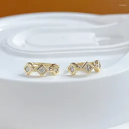 Hoop Earrings Korea Dongdaemun Simple Diamond-shaped Zircon 14k Gold-plated Small Ear Buckle For Woman Daily Stud Earring