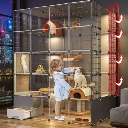 Cages Cat Cages Home Indoor Cat House Super Large Free Space Cat Villa Cat Litter Box Integrated Cat Cabinet Multilayer Cage for Cats