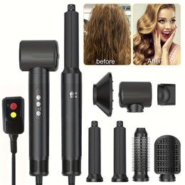 Styler 7 in 1, High Speed Brushless Motor Blow Dryer Styling Tools Set - Hot Brush, Diffuser, Nozzles, Straightener Comb, Wrap Air Curling Wand, Hair Volumizer