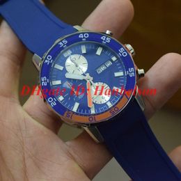 NEW Men rubber strap watch FAMILY 376704 DAY DATE Blue dial Stainless steel case VK quartz movement Multi-function chronograph267D