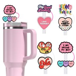 New Phrase Series Straw Cap 10mm Soft Rubber PVC Love Heart Decorative Straw Plug Dust Cap