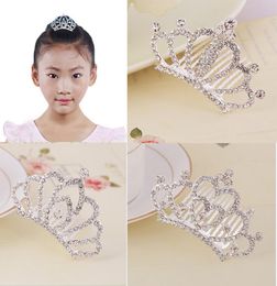 Whole Girls Head Accessories Crystal Rhinestone Crown Heart Crown Pageant Beautiful Silver Color Children Tiaras Hair Comb Hea5303278