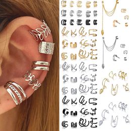 Hoop Huggie LATS silver leaf clip earrings suitable for womens creativity simple C sleeves non perforated ear clip set trendy jewelry gifts 24326