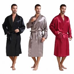 mens Silk Satin Pyjamas Sleepwear Robe Robes Bathrobe Nightgown S~3XL j3hZ#