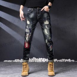 Men's Jeans 2023 New Fashion Biker Jeans Mens Distressed Stretch Ripped Hip Hop Slim Fit Holes Punk Denim Cotton High Qual Pants T240326