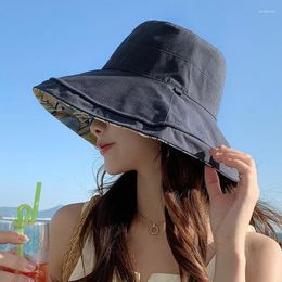 Wide Brim Hats OVTRB Women Reversible Sun Hat Outdoor UPF50 Chin Strap Beach Protection Cap Travel Bucket For Hiking