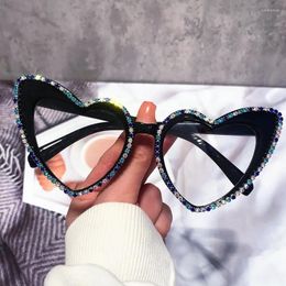 Sunglasses Frames Vintage Anti Blue Light Love Glasses Frame For Women Chic Crystal Shiny Cat Eye Eyeglasses Female Elegant Rhinestone