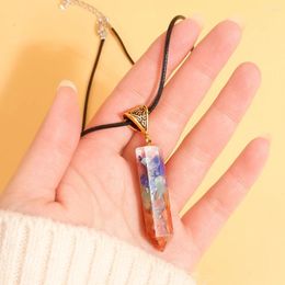 Pendant Necklaces Seven Chakra Natural Stone Crystal Necklace For Women Men Hexagonal Pillar Leather Chains Jewellery