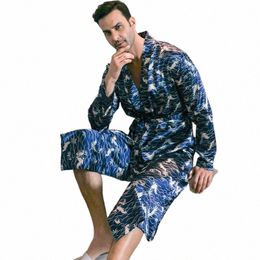 Pyjama men's spring and autumn silk thin style oversized Pyjamas lg sleeved bathrobes ice silk bathrobes home clothing summer 33fd#