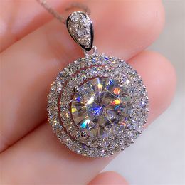 Luxury Jewellery Circle Pendant 925 Sterling Silver Fill Large Round Cut White 5A Cubic Zircon CZ Diamond Gemstone Party Women Clavicle Necklace Gift