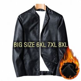 leather Jacket Men Bomber Retro Fleece Black Motorcycle Jackets Plus Size 6XL 7XL 8XL Coats Flannel Warm Comfort High Quality n1BP#