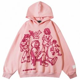 hip Hop Streetwear Hoodie Sweatshirt Japanese Anime Carto Graphic Hoodie Pullover Men Harajuku Cott Hooded Sweat Shirt Pink 40vU#