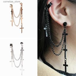 Ear Cuff Ear Cuff Punk One Piece Clip Earrings Christian Cross Pendant Tassel Chain Clip Earrings Womens Earrings Cuff Pendant Earrings Jewellery Gifts Y240326