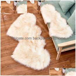 Carpets Solid Living Room Floor Area Rug Double Heart Artificial Wool Sheepskin Rugs Shaggy Carpet Bedroom Sofa Decor Mats35X70Cm 2112 Dhkwo