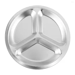 Decorative Plates Stainless Steel 3 Sections Round Divided Dish Snack Dinner Plate Diameter 24Cm