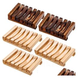 Soap Dishes Creative Box Wooden Rack Bathroom Natural Bamboo/Wood Dish Household El Supplies Lt769 Drop Delivery Home Garden Bath Acce Otfhw