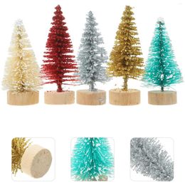 Garden Decorations 60Pcs Mini Christmas Tree Artificial Decor With Wooden Base Table