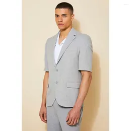 Men's Suits Short Sleeve Grey For Men Single Breasted Notch Lapel Two Button Blazer Slim Fit Formal Business 2 Piece Jacket Shorts Set