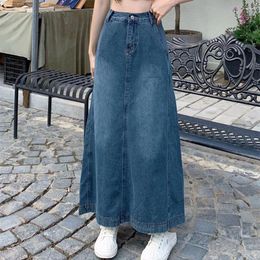 Skirts S-5XL Women Long Denim Skirt Summer Fashion Vintage High Waist Hip Wrap A-Line Jeans Spring Casual Loose Split Blue
